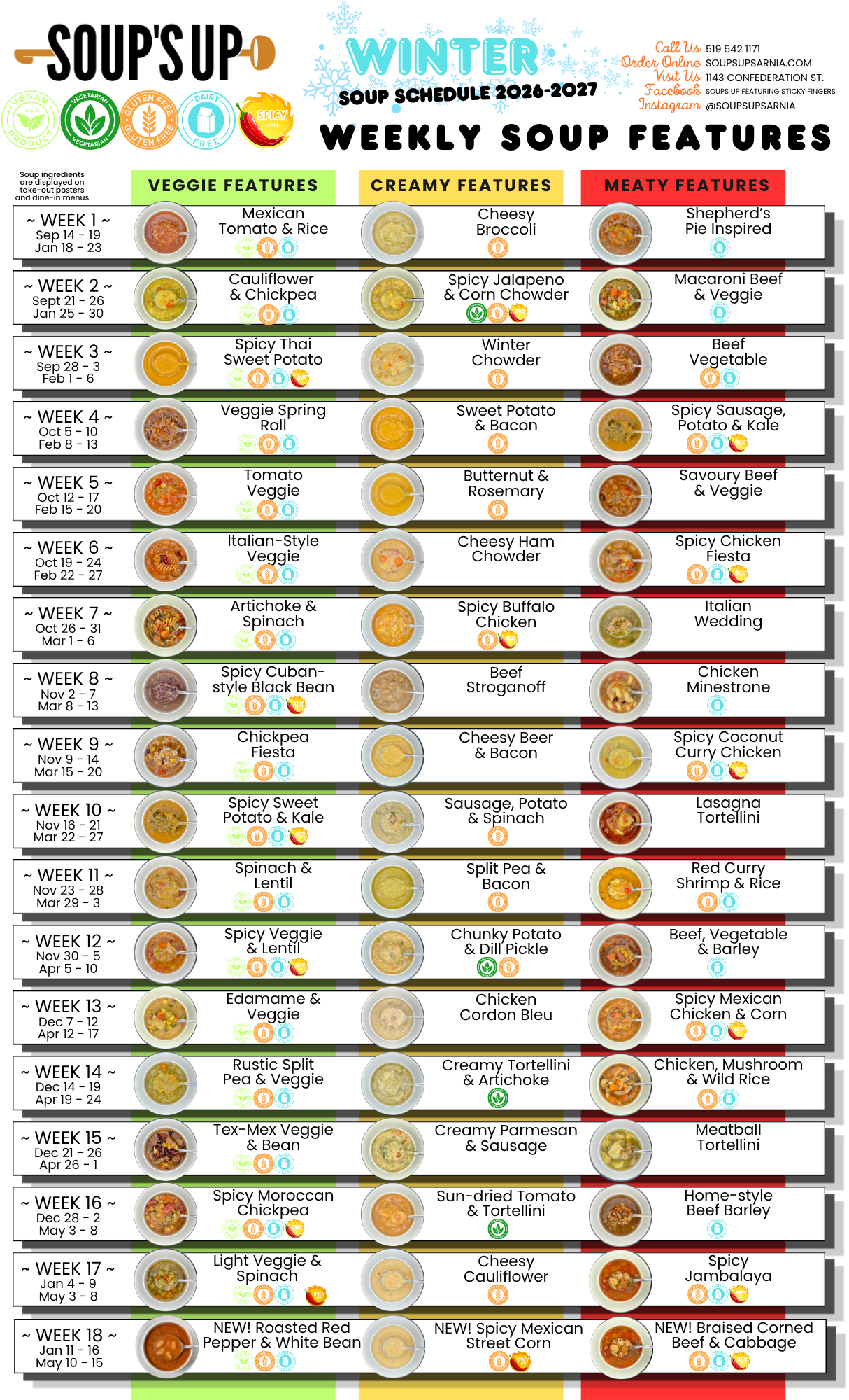 Soup schedule for winter 2026–2027